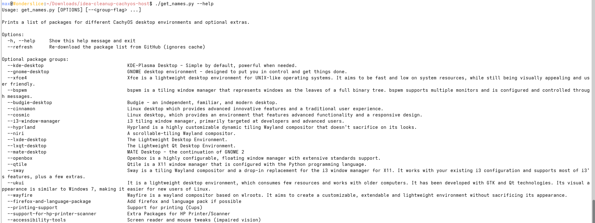Original CLI Help