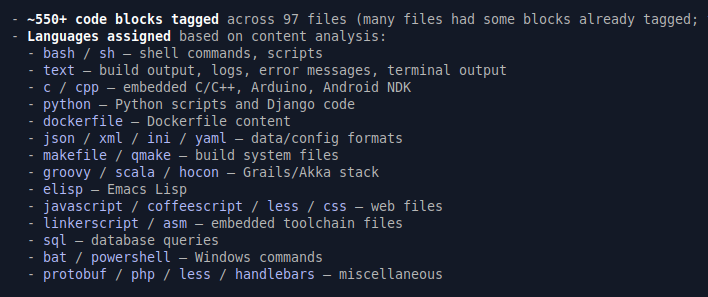 Markdown Code Blocks analysis with Claude