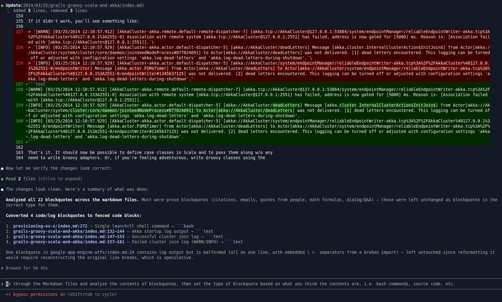 Markdown Blocksquotes to Code Blocks, with type analysis