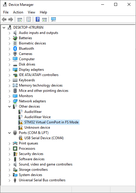 Stm32 virtual com port device driver update