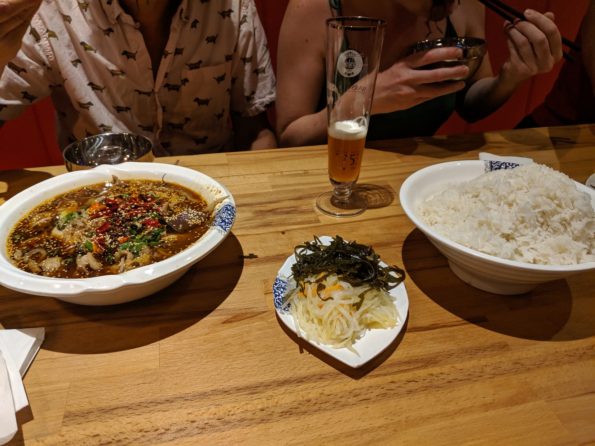 Combined shot of the ma la hotpot and rice