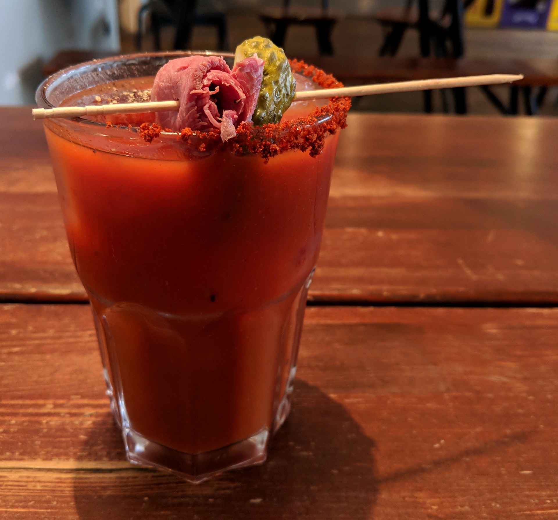 The Bloody Mary (with a little slice of pastrami and pickle)