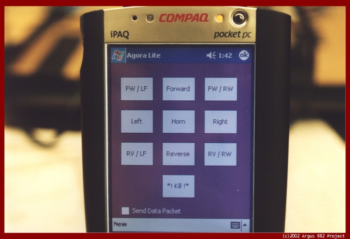 A screenshot of our control software for the remote controlled car, running on a Windows CE Pocket PC!