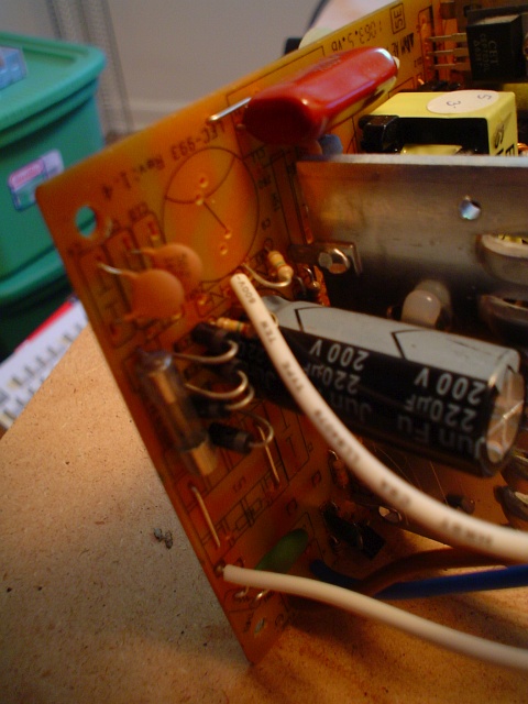 A view of the ATX power supply where I broke the capacitor off